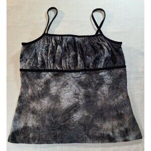 Burnout Velvet Tank Top | Black & Grey Floral Camisole Size Large Boho Chic
